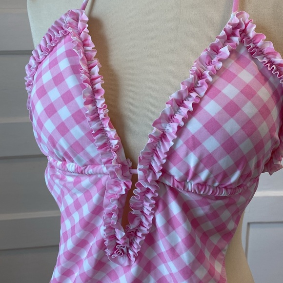 NWT Jessica Simpson Pink and White Gingham Print Monokini, Size XL - Picture 12 of 17